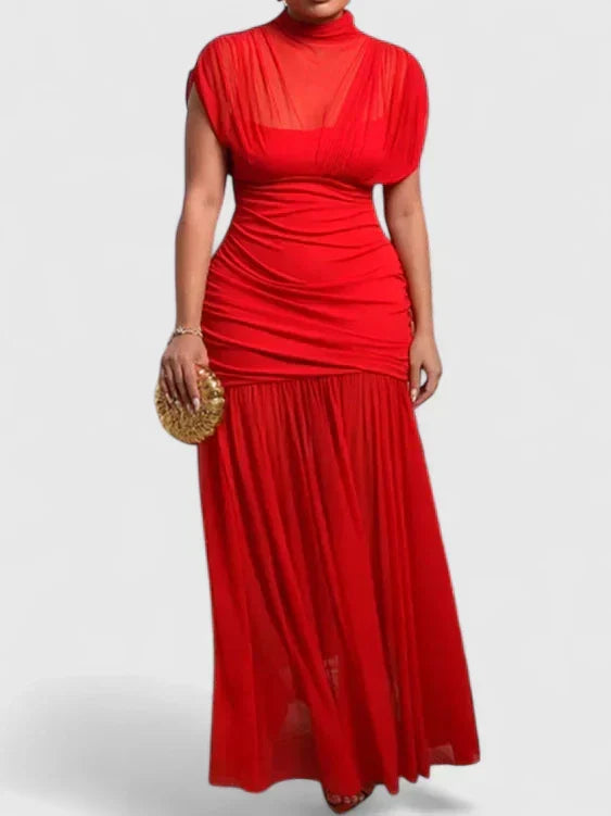 Chic women's high-neck maxi dress for sophisticated style. Perfect elegant fashion for formal events.