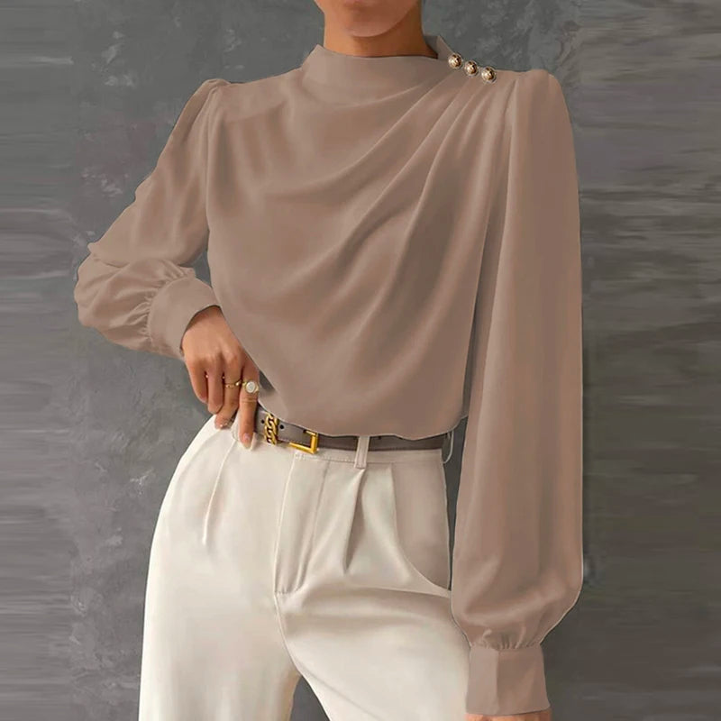 Elegant women's high-neck relaxed fit blouse, perfect for office or formal events.