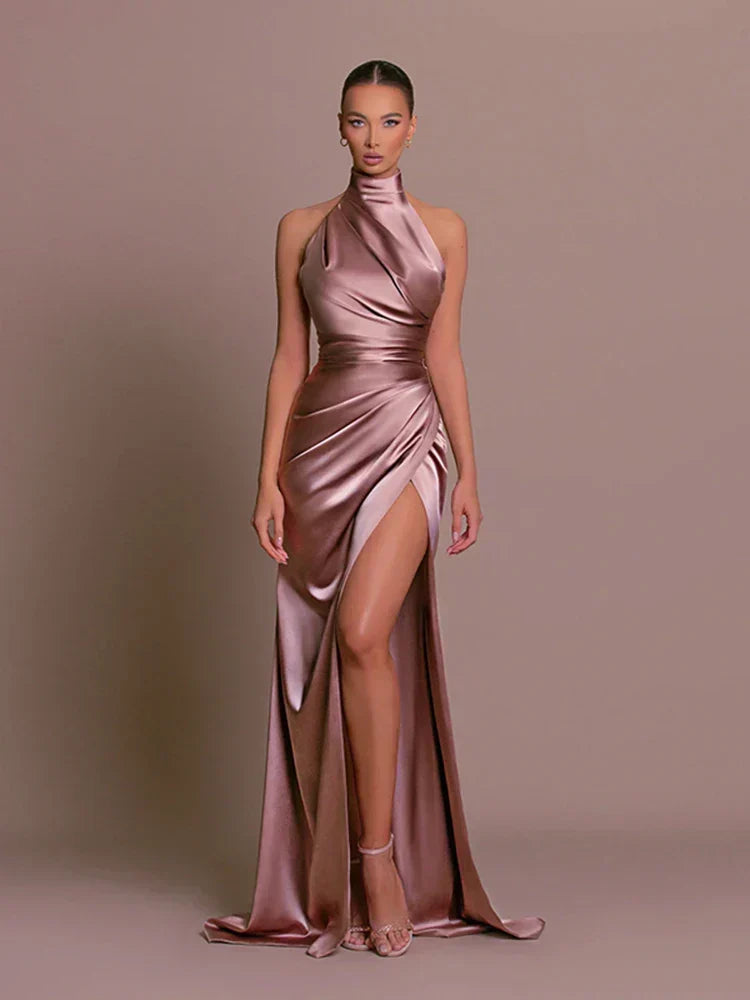 Elegant women's high-slit maxi dress, perfect for formal evening wear & special occasions.