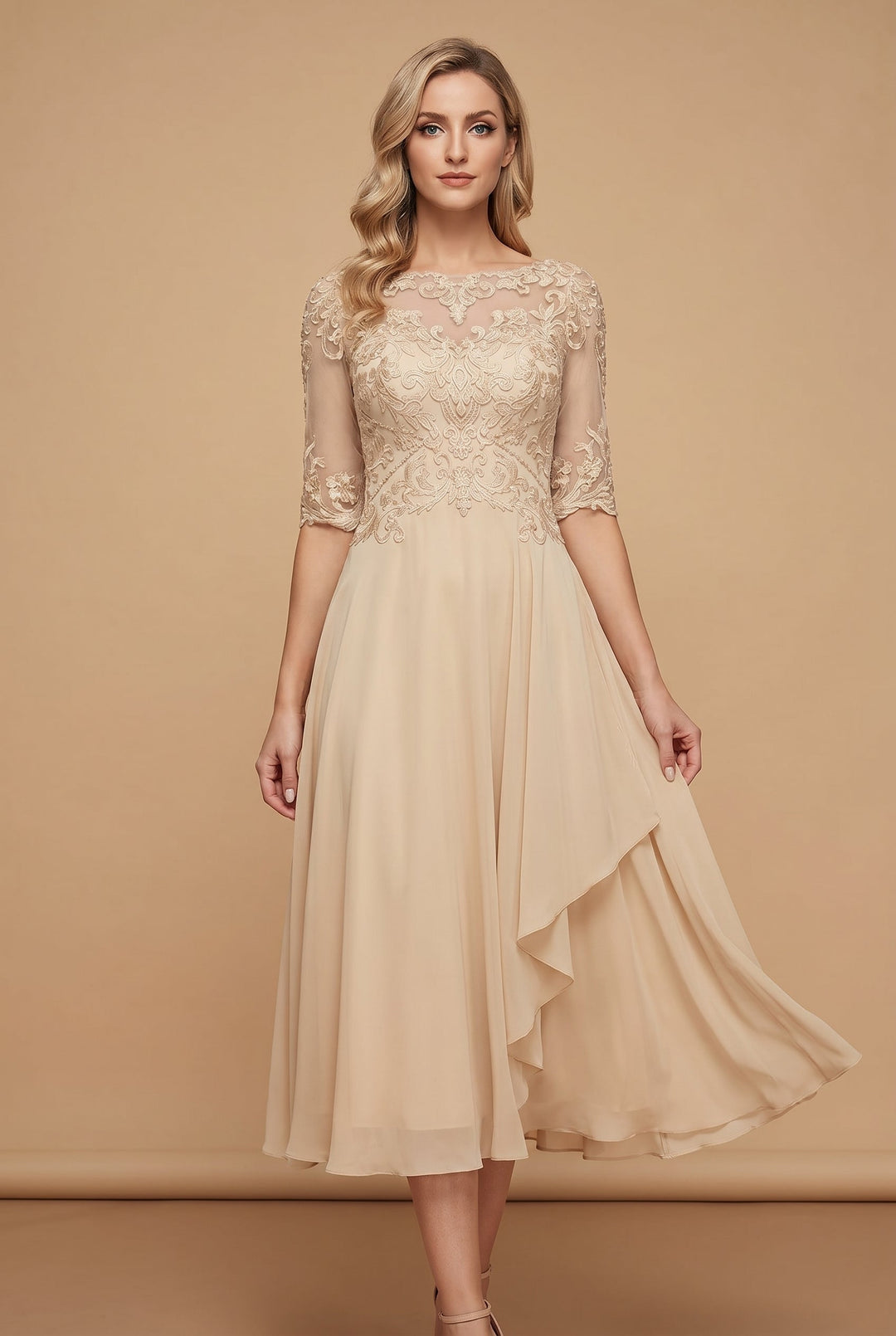 Elegant women's high waist flared midi dress. Timeless style, comfortable for everyday spring & summer wear.
