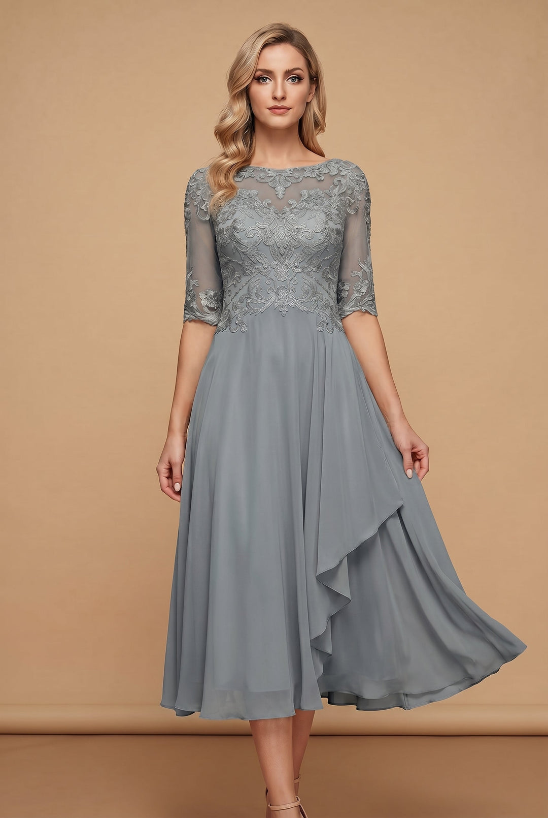 Women's high waist flared midi dress in a vibrant color. Adds a touch of elegant, effortless style to any wardrobe.
