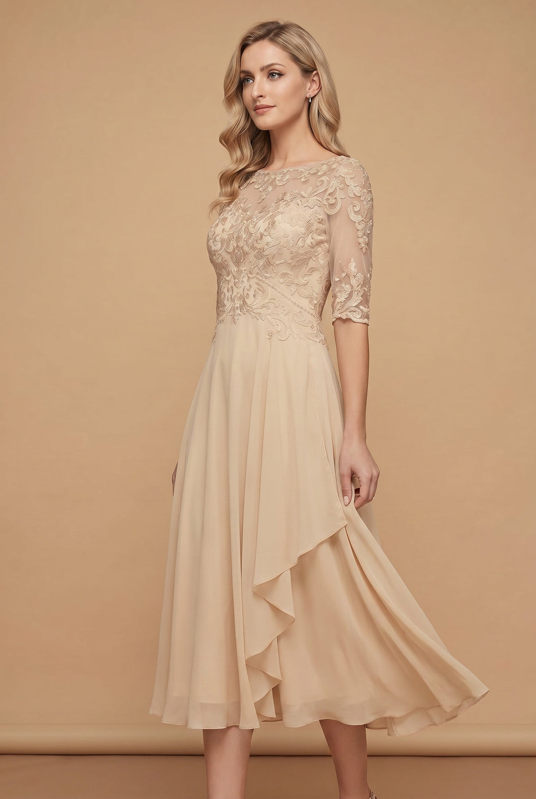Sophisticated women's high waist flared midi dress. Effortless style, perfect for casual chic or office.