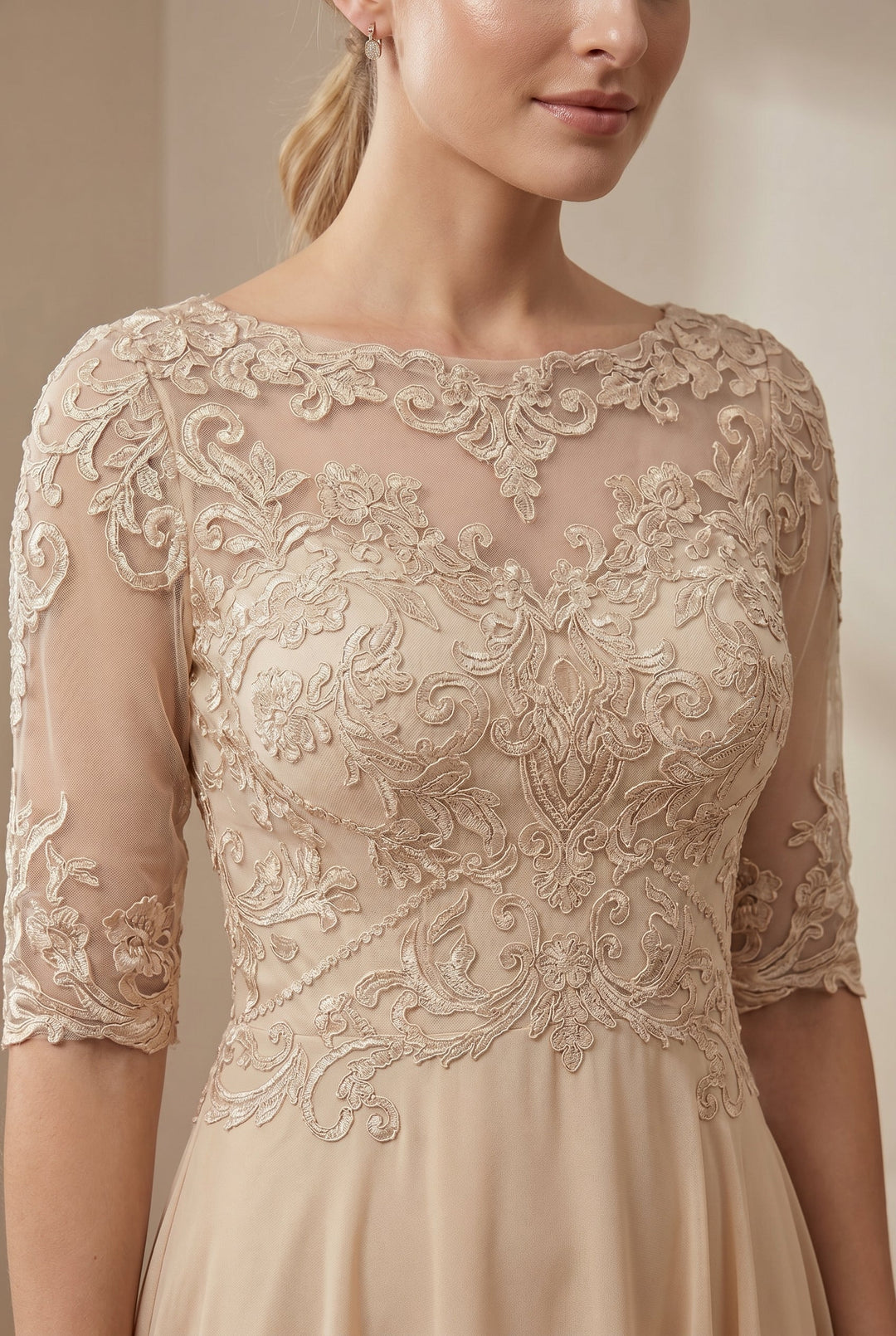 Woman wearing a comfortable high waist flared midi dress with short sleeves. Elegant & versatile for daily wear.
