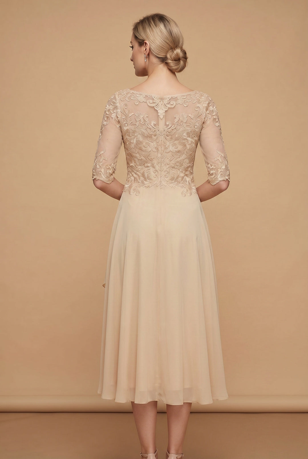 Flattering A-line high waist midi dress for women. Classic design, ideal for spring, summer, or autumn fashion.
