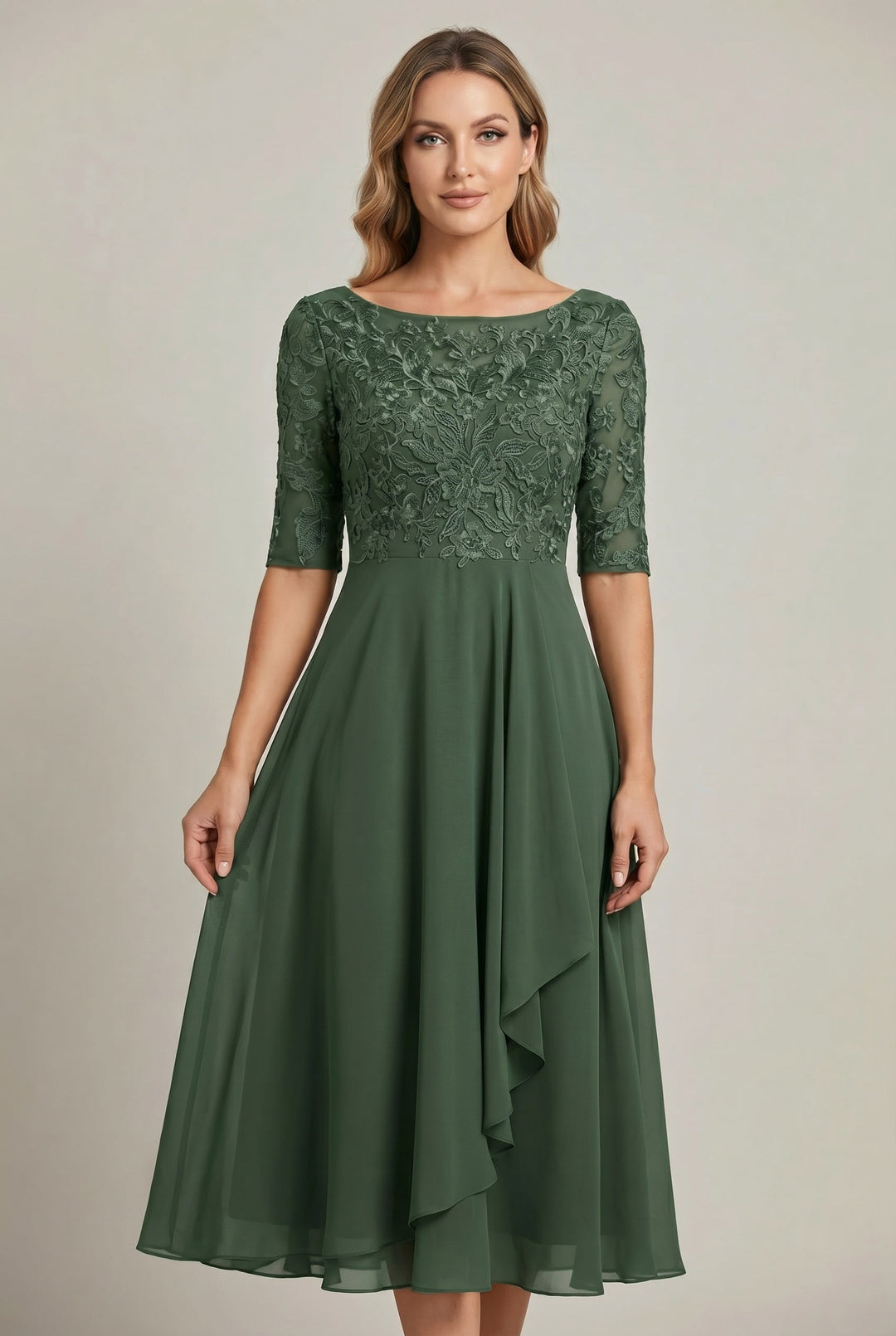 Fashionable women's high waist flared midi dress. Comfortable, sophisticated, and perfect for timeless style.