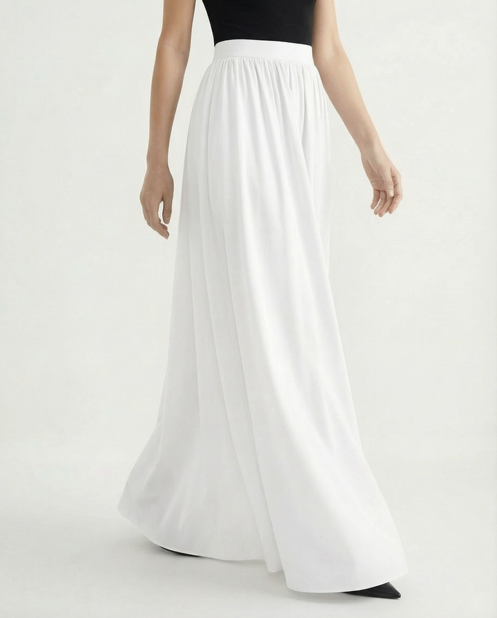 Versatile elegant high-waist maxi skirt, flowing silhouette for office or casual women's style.