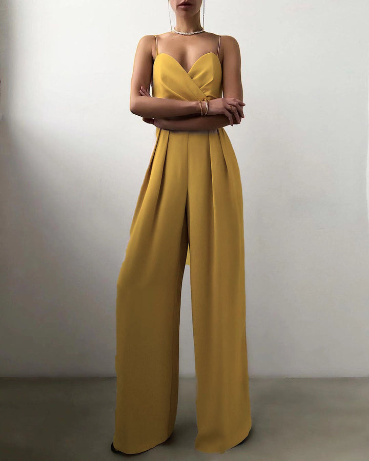 Designer-inspired women's high-waist overall with an elegant sweetheart neckline for a sleek look.