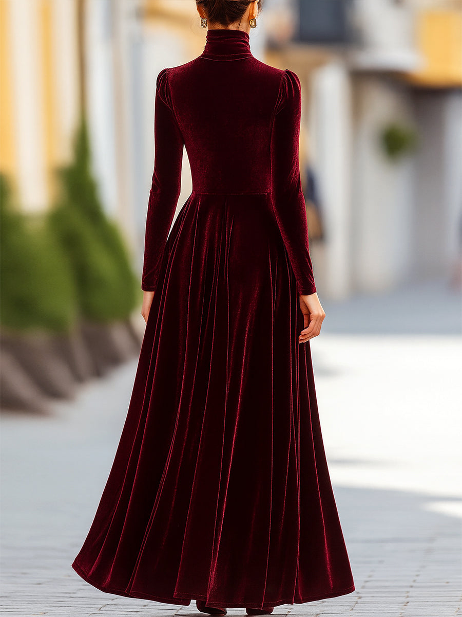 Formal women's longline pleated dress with a sophisticated mock neck. Perfect for evening events.