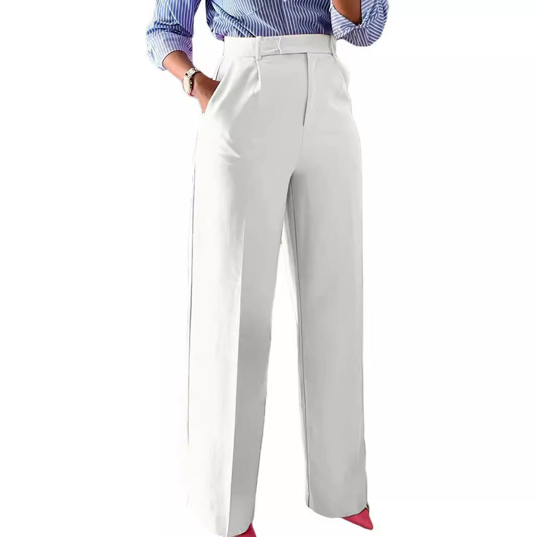 Black high waist wide leg women's trousers, elegant & modern, ideal for office or formal wear.