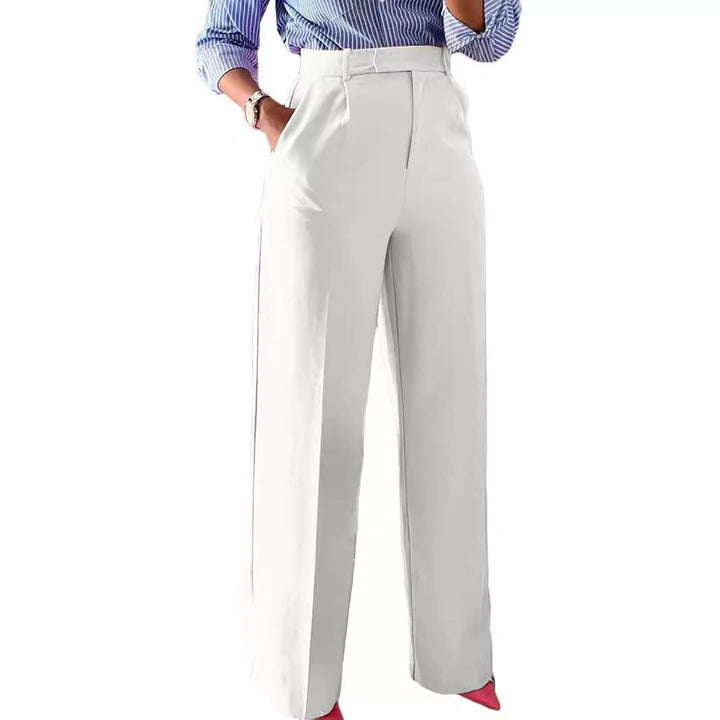 Black high waist wide leg women's trousers, elegant & modern, ideal for office or formal wear.