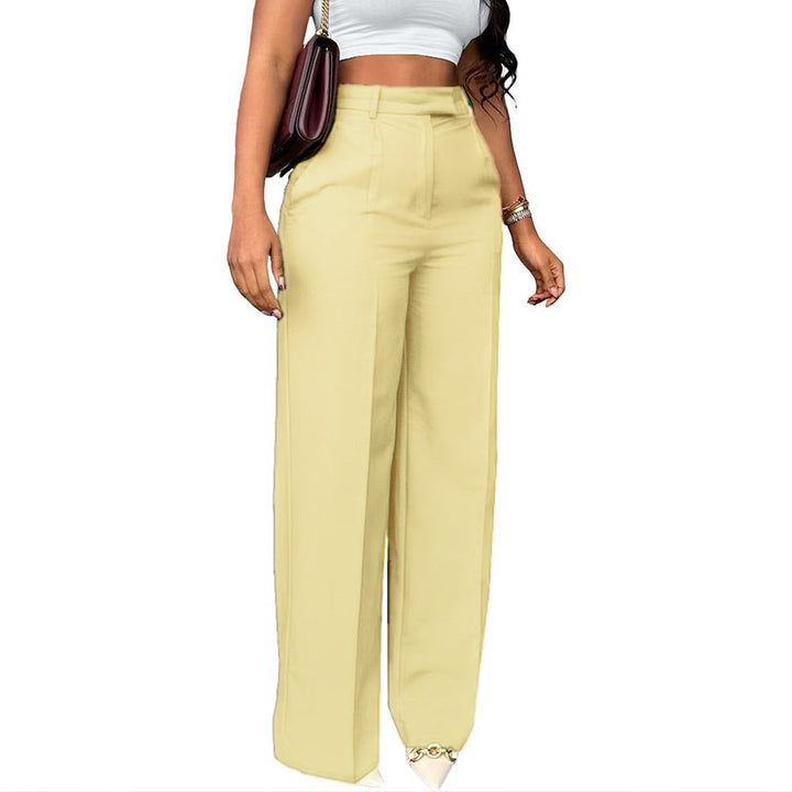 Flattering high waist wide leg women's trousers, elegant and tailored for a modern look.