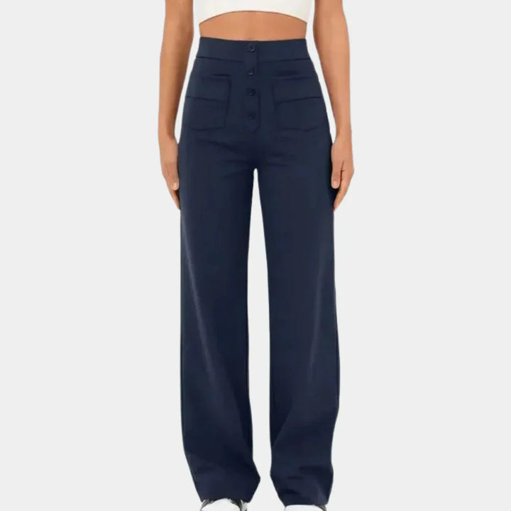 Professional women's high-waisted straight-leg dress pants, essential workwear for a polished, confident look.