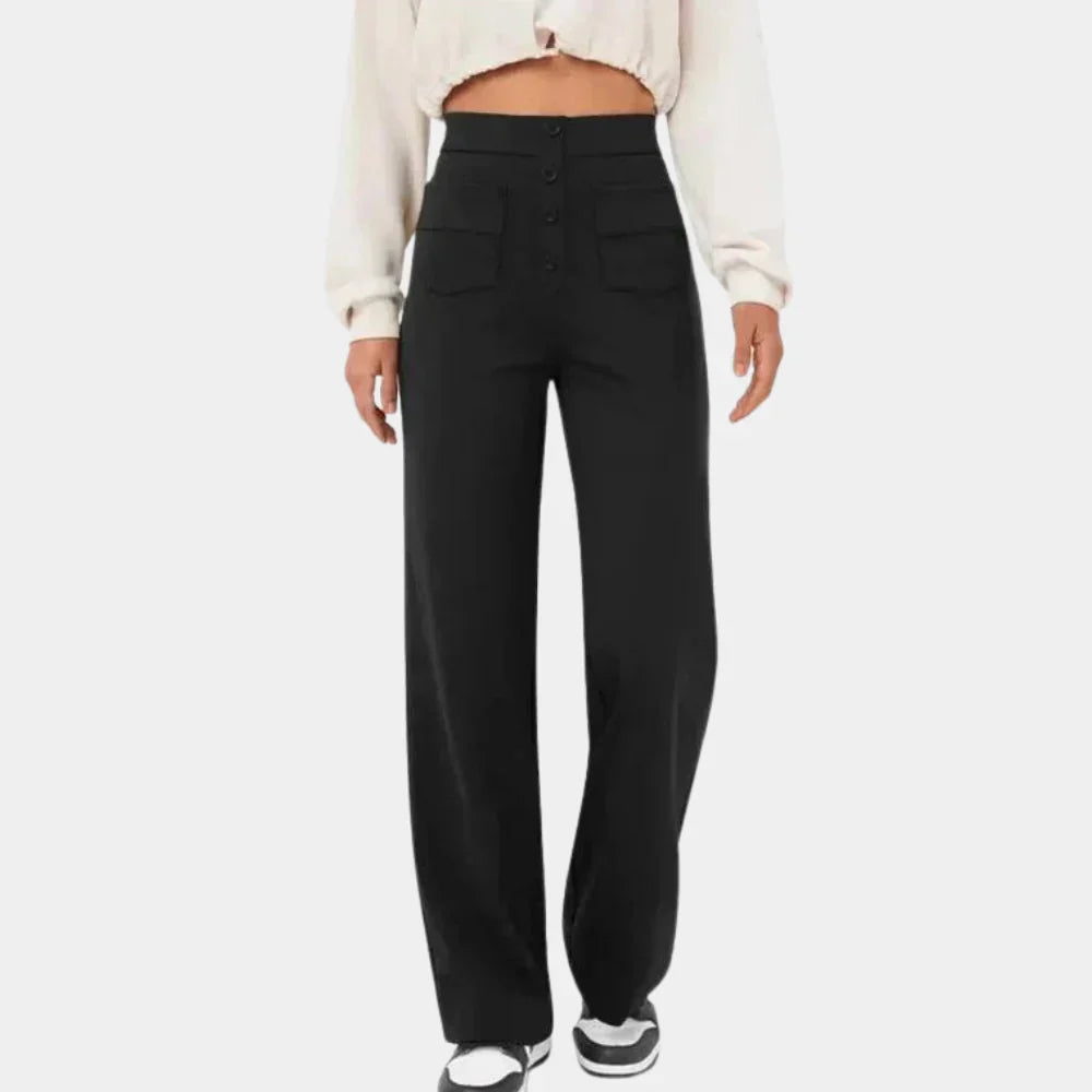 Stylish women's high-waisted straight-leg casual pants, offering comfort and modern style for everyday wear.