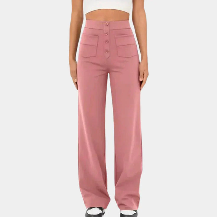 Flattering women's high-waisted straight-leg trousers, designed for a sleek silhouette and elegant appeal.