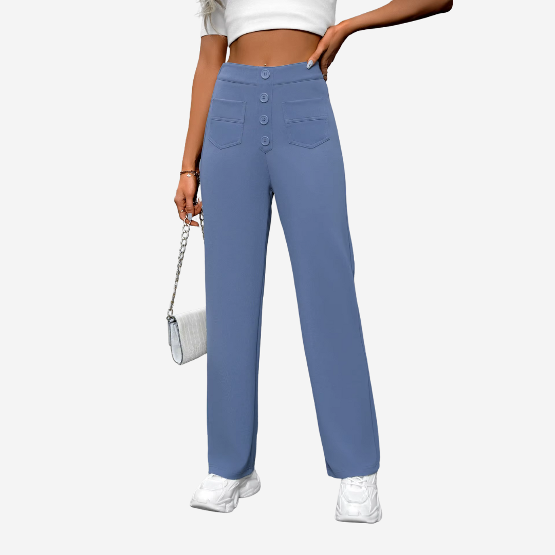 Comfortable women's high-waisted straight-leg trousers, offering a relaxed yet refined fit for all-day ease.