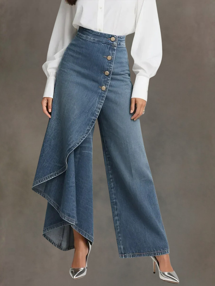 Elegant women's high-waisted wide-leg pants in a versatile shade, perfect for office or chic casual wear.
