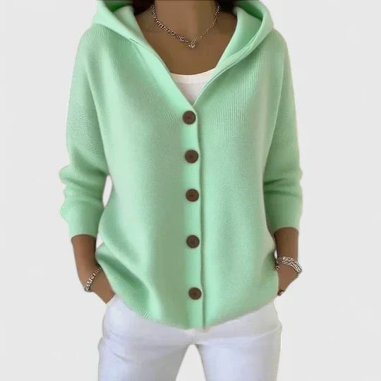 Elegant women's hooded button-down cardigan for effortless style & comfortable layering. Perfect for fall & spring.