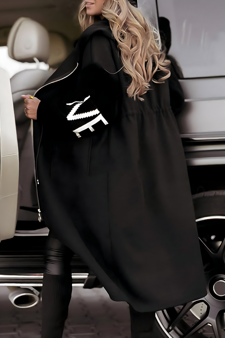 Soft, elegant women's hooded coatigan, a chic and comfortable long-sleeve outerwear piece for women.