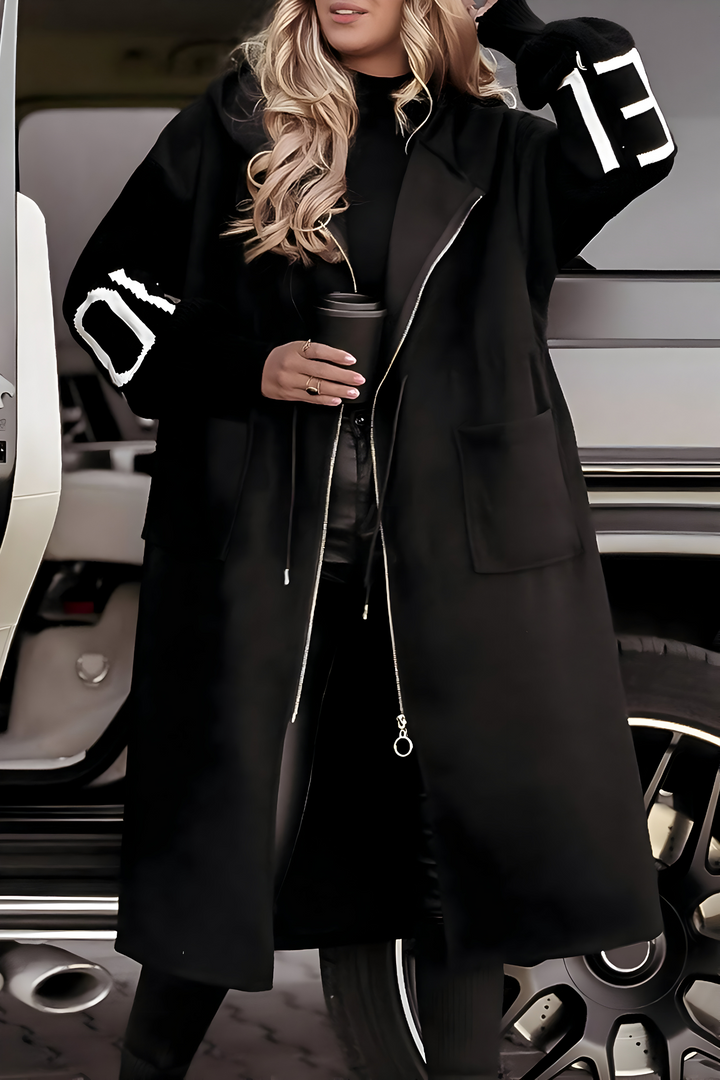 Stylish long-sleeve women's hooded coatigan, perfect for versatile elegant outerwear and casual fashion.