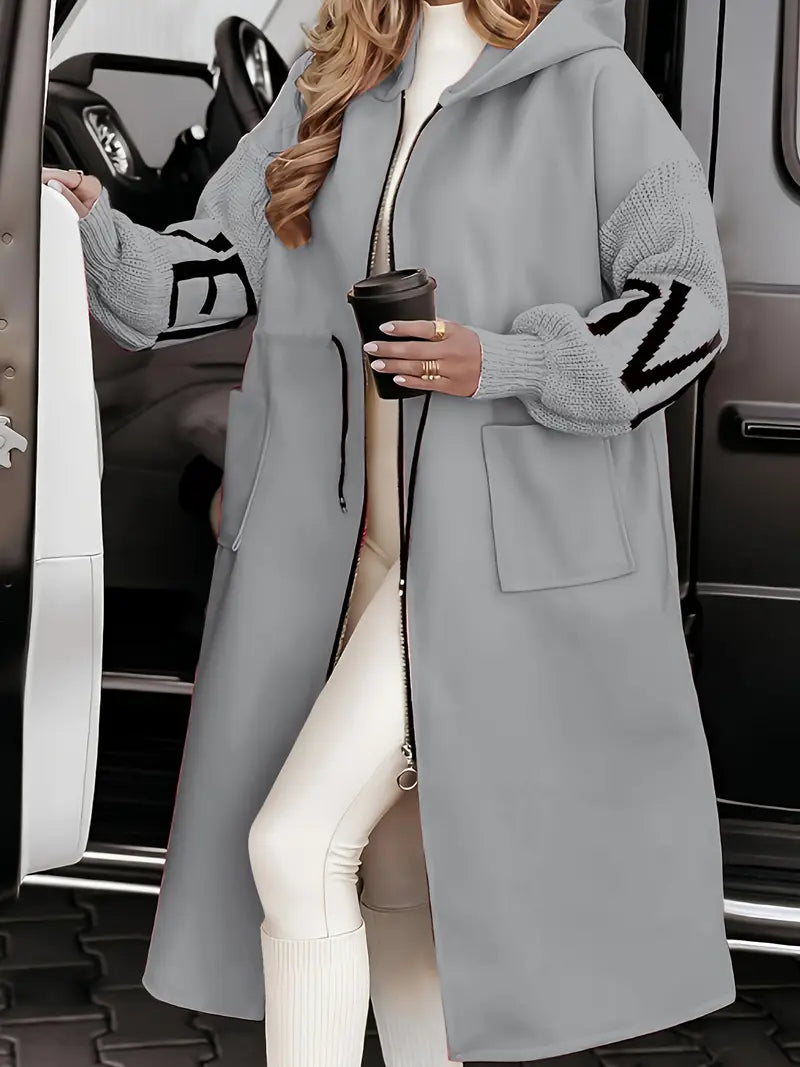Women's elegant hooded coatigan, a chic, comfortable, and versatile long-sleeve outerwear choice.