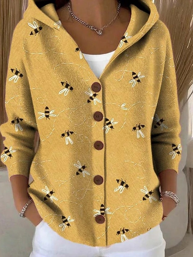 Comfortable women's long sleeve hooded cardigan, versatile casual chic knitwear for everyday style.