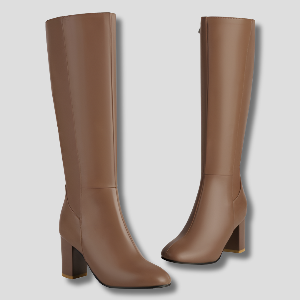 Versatile elegant women's knee-high boots with a comfortable block heel & convenient zipper for any outfit.