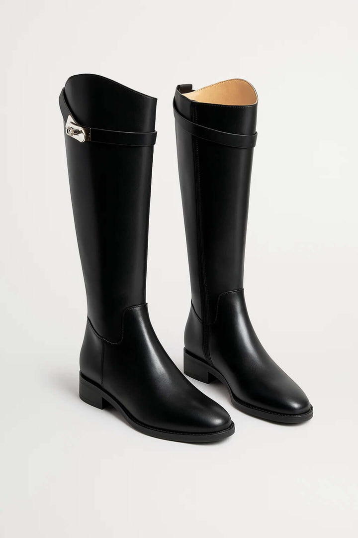 Elegant women's knee-high boots with stylish buckle detail. Perfect for fall & winter fashion.