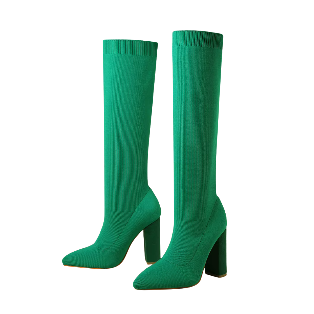 Elegant women's knee-high stretch boots with a comfortable block heel. Perfect for versatile fall & winter fashion.
