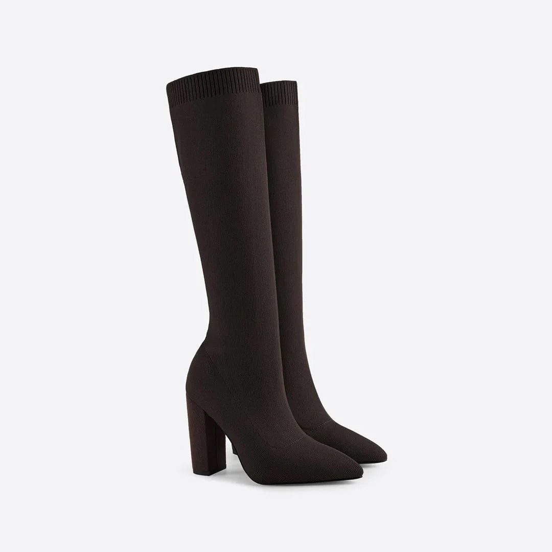 Easy slip-on elegant knee-high boots for women. Stretch material ensures a comfortable, fashionable fit.