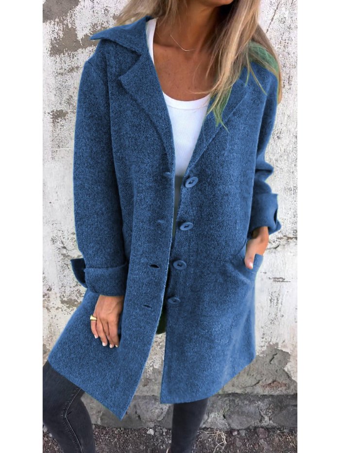 Women's chic button-front coat, featuring a classic lapel and elegant design. Versatile winter wear.