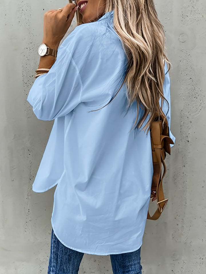 Comfortable & breathable women's lapel collar shirt. Elegant long-sleeve blouse for work, casual, or everyday fashion.