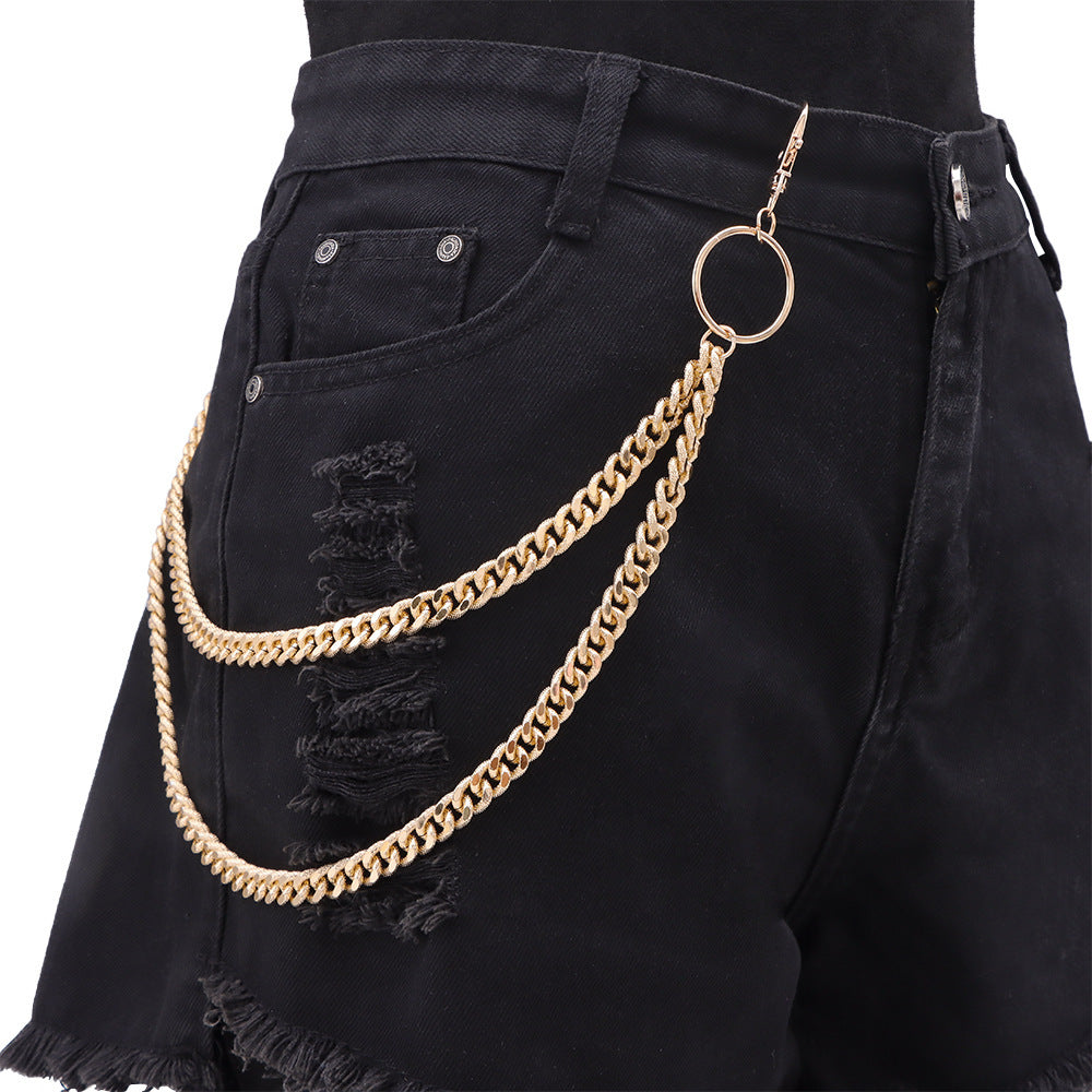 Elegant women's layered chain accessory, versatile for bags and outfits, adding a touch of sophisticated fashion.