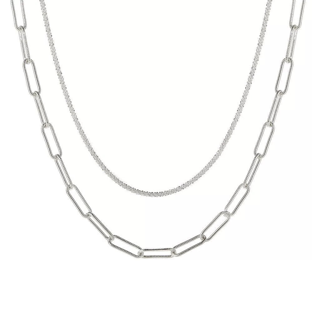 Gold-plated layered chain necklace for women, intricate links create a modern, elegant look.