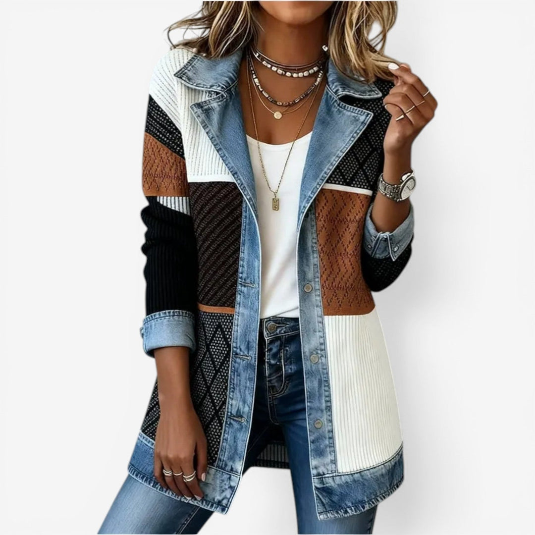 Versatile women's button jacket featuring an elegant layered collar, ideal for a modern statement piece.