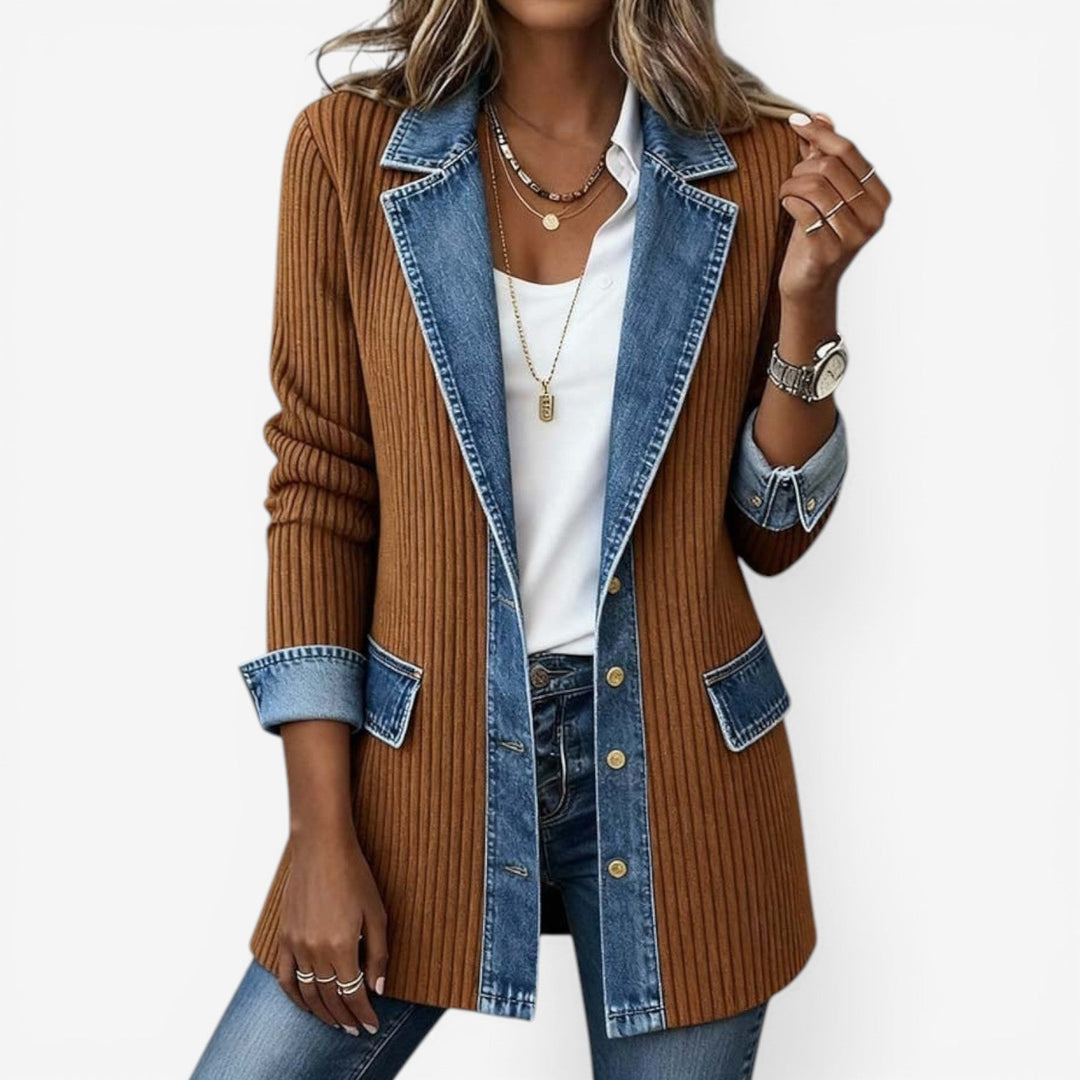 Modern women's outerwear: an elegant layered collar button jacket, adding sophistication to any outfit.