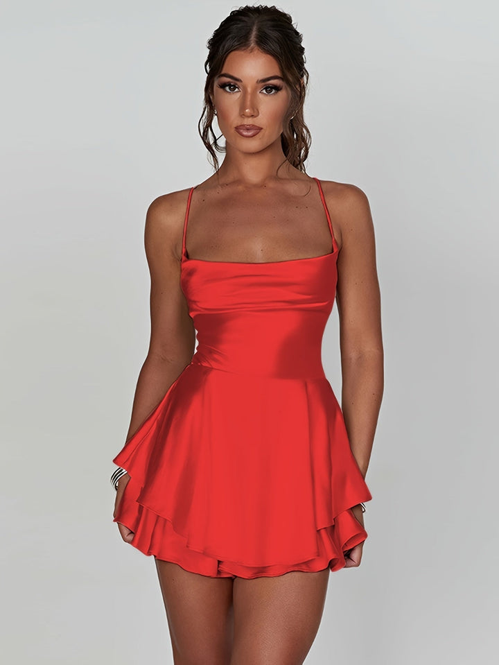 Sophisticated women's mini evening dress with delicate layers.