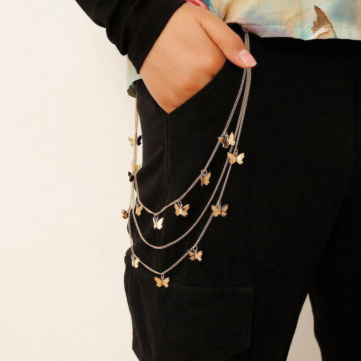 Elegant women's layered necklace featuring delicate butterfly charms, perfect for a chic fashion accessory.