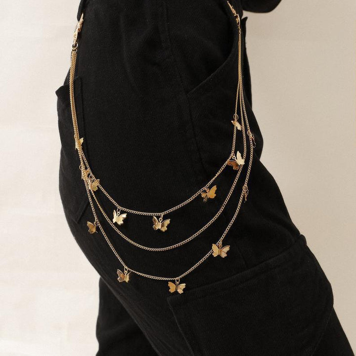 Stylish gold layered butterfly chain necklace for women, a delicate charm jewelry piece with adjustable design.