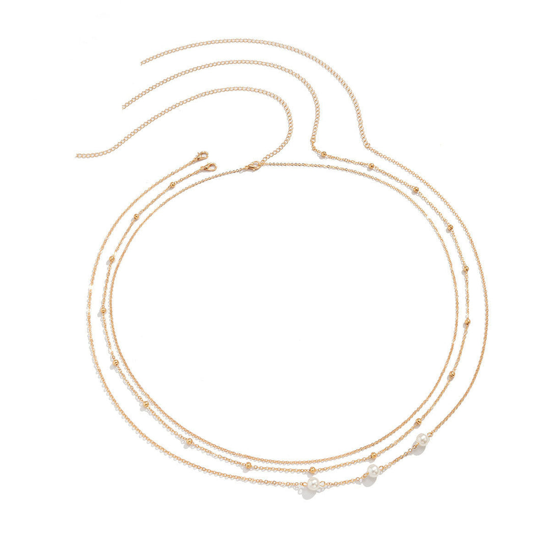 Beautiful layered white pearl necklace, a beaded design perfect for women's fashion. An elegant and timeless accessory.