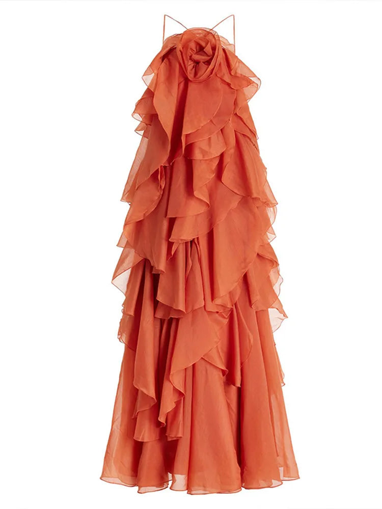 Comfortable & elegant women's floral ruffle maxi dress, perfect for beach holidays, summer parties, or casual wear.
