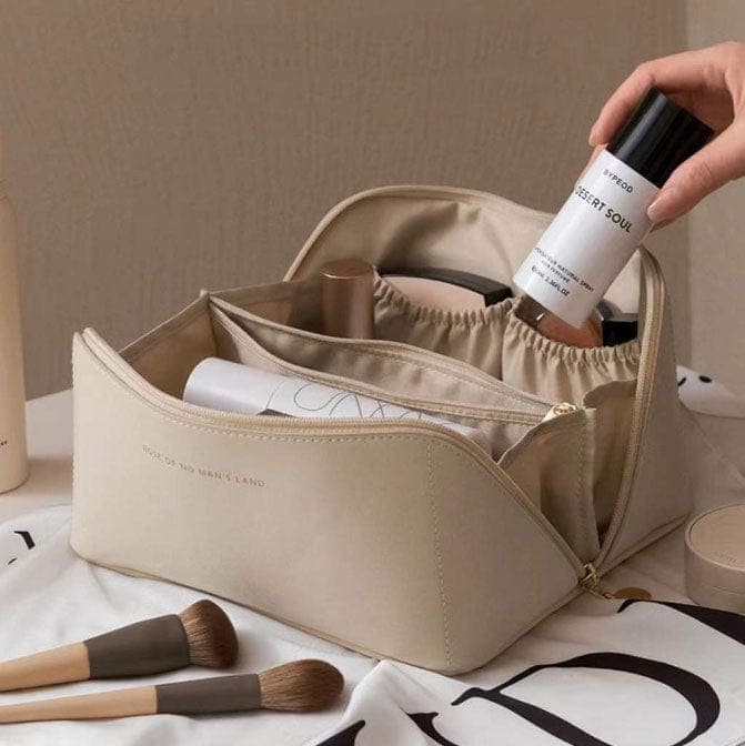 Luxurious new leather makeup bag, an elegant women's accessory for cosmetic organization.