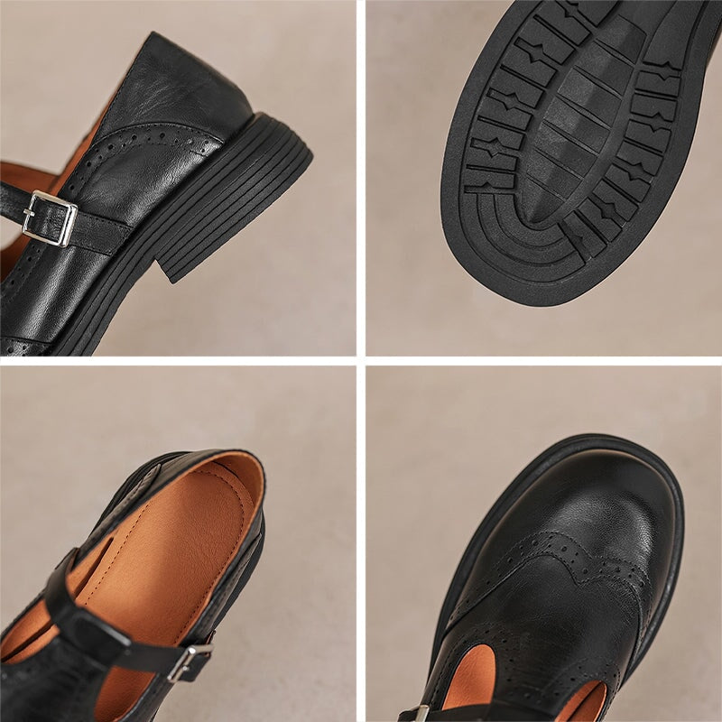Classic women's leather Mary Jane shoes, comfortable and elegant with round toe and T-strap.