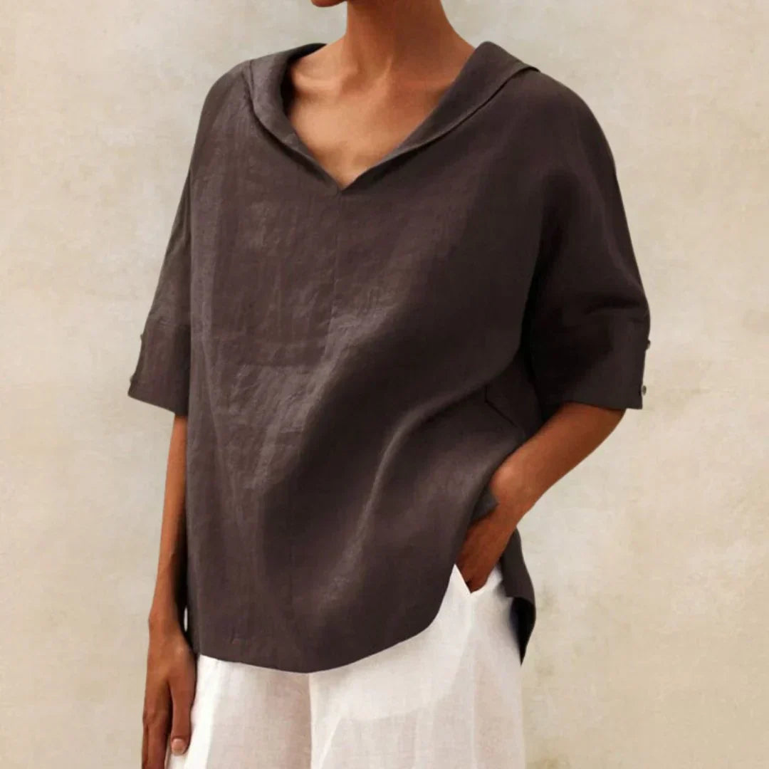 Elegant linen button-up shirt for women, a chic and casual top for warm weather and everyday style.