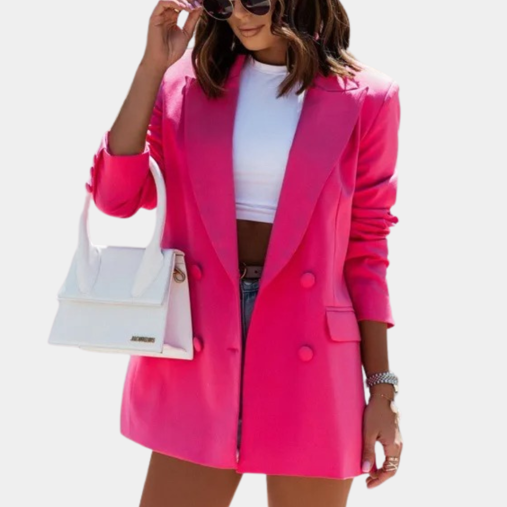 New women's fashion jacket, a sophisticated long blazer for office wear or elegant outerwear. Versatile and chic.