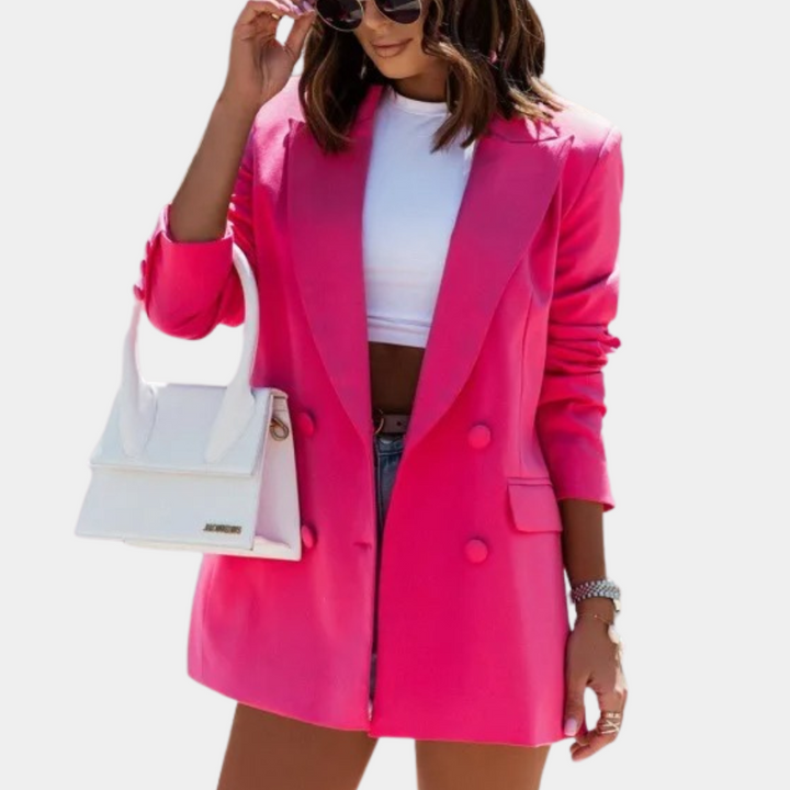 New women's fashion jacket, a sophisticated long blazer for office wear or elegant outerwear. Versatile and chic.