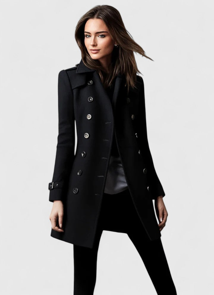 Chic women's longline coat, a modern classic. Stylish jacket offering elegant outerwear for any fashion ensemble.