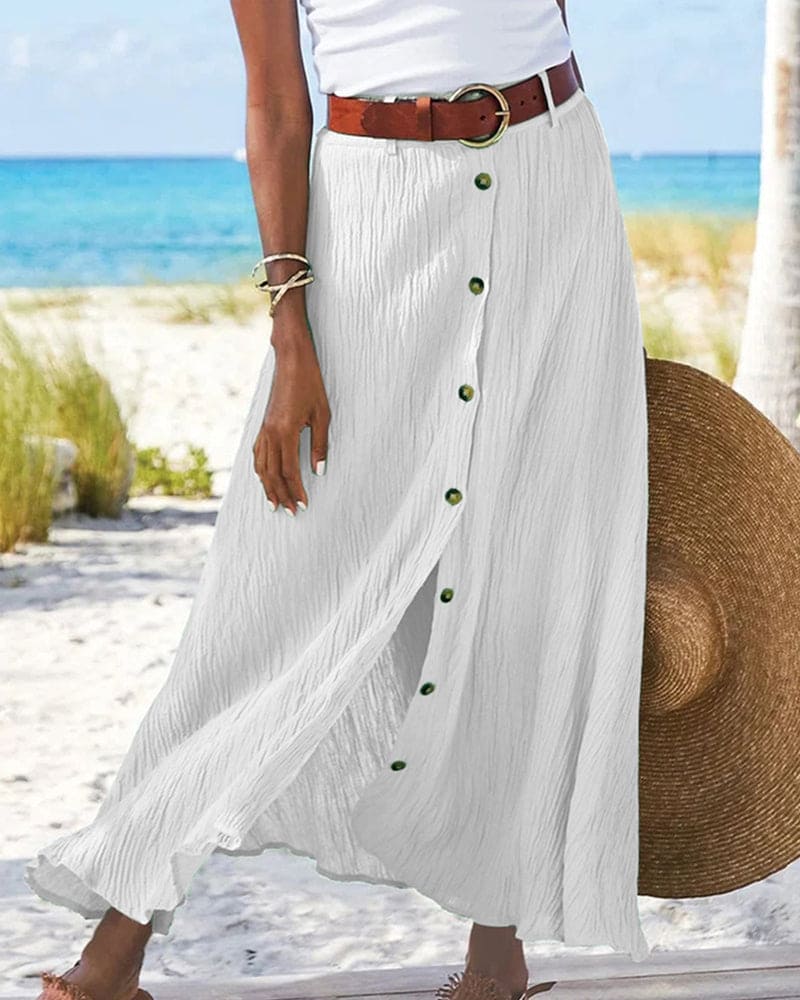 Comfortable women's monochrome maxi skirt with stretch waist, ideal for modest and versatile wear.