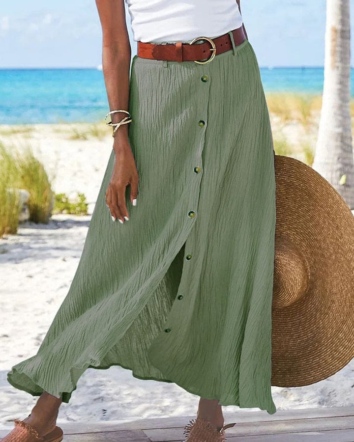 Women's elegant A-line long monochrome skirt, providing a comfortable and modest silhouette.