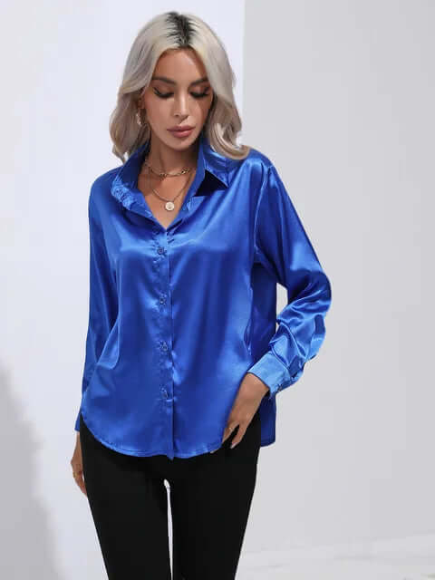 Elegant women's long sleeve blouse top, perfect for office or evening wear. Chic and versatile fashion.