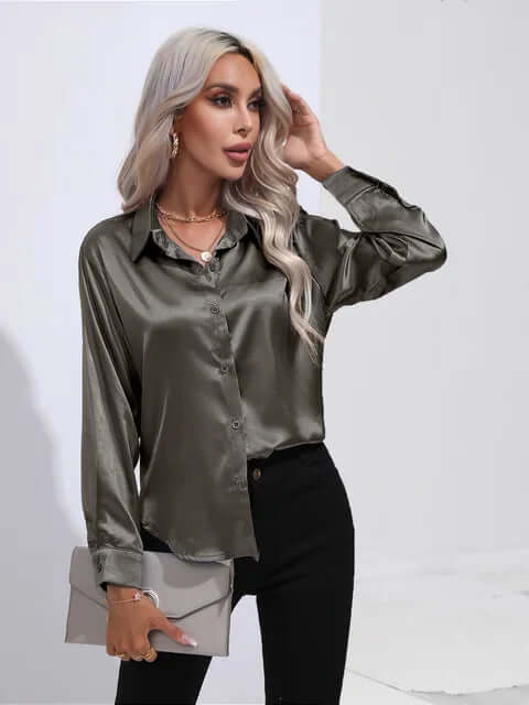 Chic women's long sleeve blouse top for versatile office and evening fashion. Elegant and comfortable style.